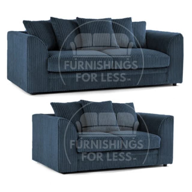 Furnishings For Less UK Luxor Jumbo Cord 3 + 2 Navy Blue Fabric Sofa Suite