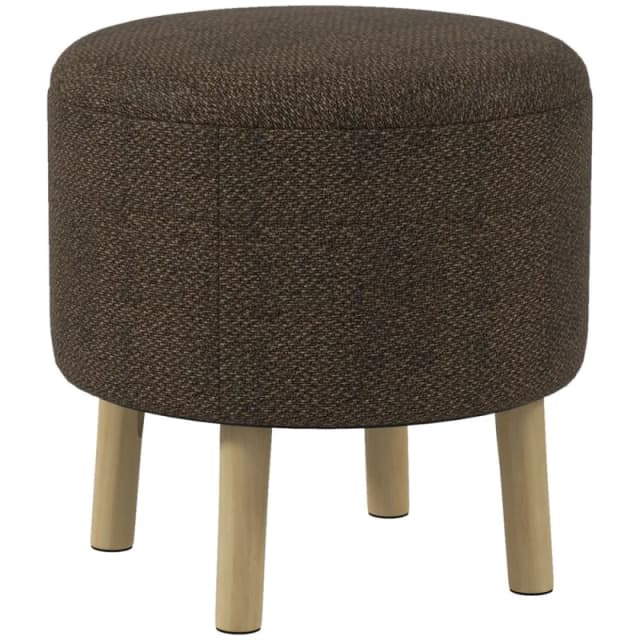 HOMCOM Storage Ottoman Round Stool Chair With Cushioned Top, Hidden Space Brown, Brown 838-437V70CG