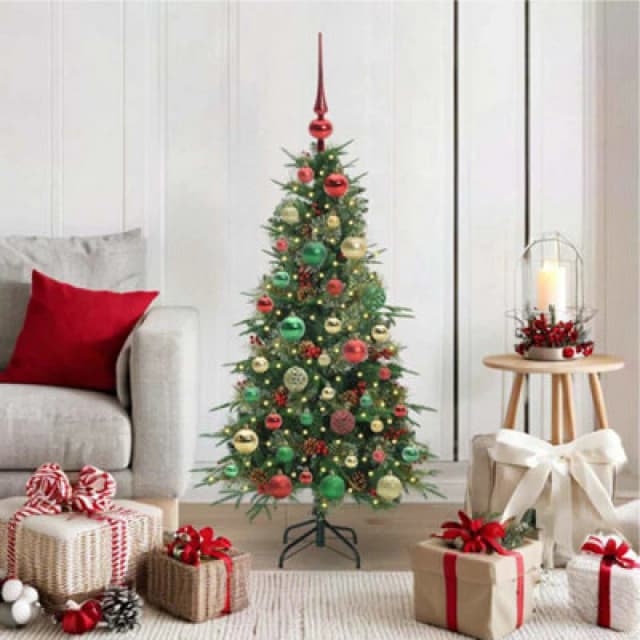 vidaXL Artificial Hinged Christmas Tree with Multicolour Balls Green 120cm PE and PVC, Green 3397401