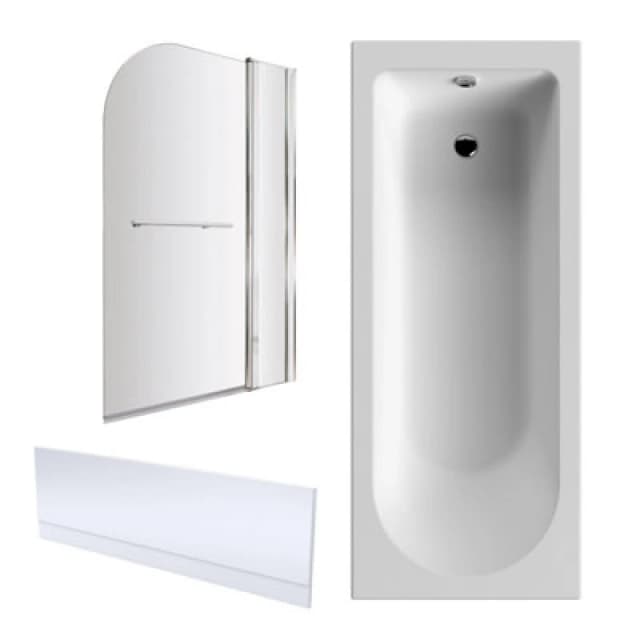 Balterley 1700x750mm Round Bath, Front Panel, Screen with Fixed Panel and Rail White
