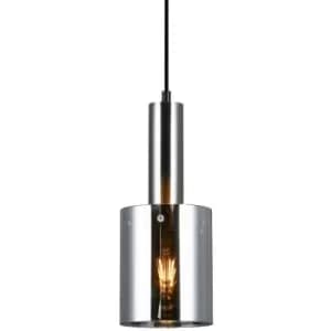 Italux Sardo - Modern Hanging Pendant Satin Nickel 1 Light with Glass, Smoky Shade, E27