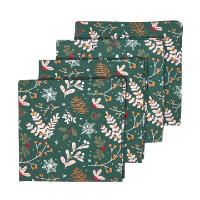 Homescapes Festive Forest Green Christmas Napkins, Set of 4 Dark Green