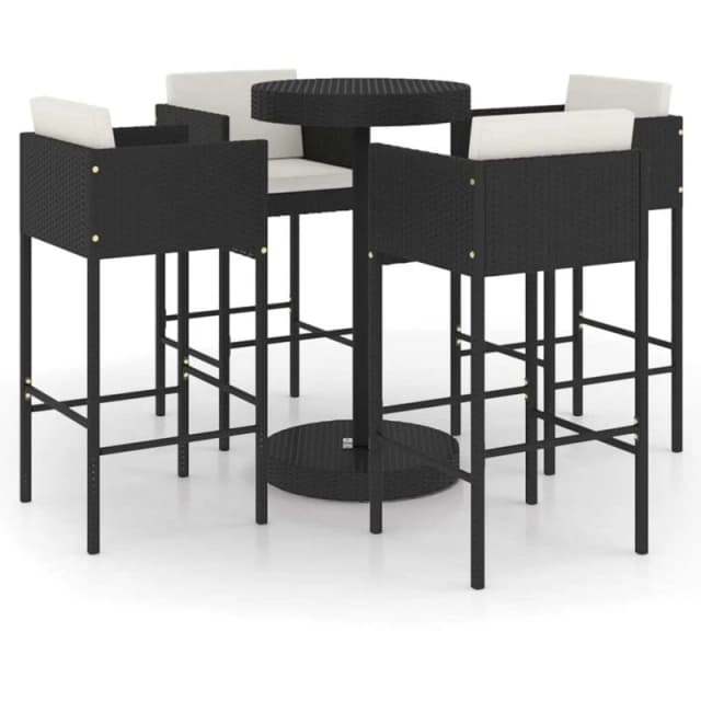 VIDAXL 5 Piece Garden Bar Set with Cushions Poly Rattan Black Vidaxl 8720286833339