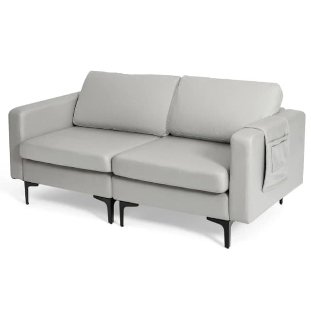 Costway Modern Sofa Couch Loveseat 2-3-Seater Sofa Seat Upholstered Padded Cushions in Grey Grey Unisex