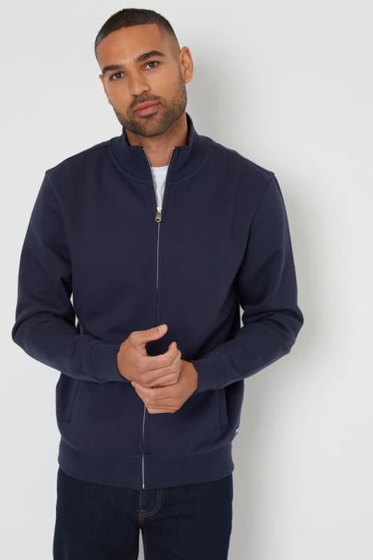 Threadbare Threadbare Men 'Lynne' Funnel Neck Zip Through Sweatshirt in Navy Size: Small Navy S Male 7625914452214