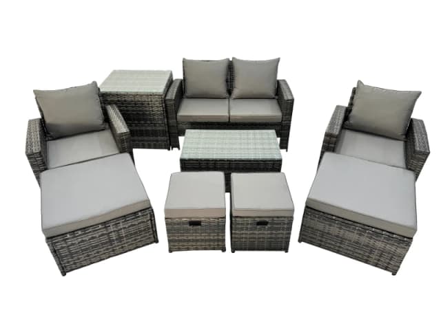 Fimous 8 Seater Wicker PE Rattan Furniture Outdoor 4 Stools Side Table Set in Dark Grey Dark Grey Unisex