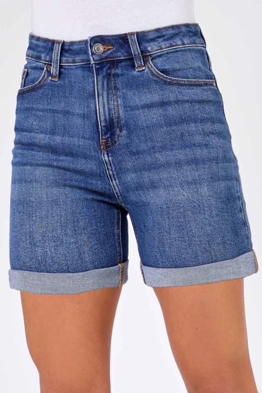Roman Womens Stretch Denim Mom Shorts in Mid Blue Size: 18 Mid Blue Female 18