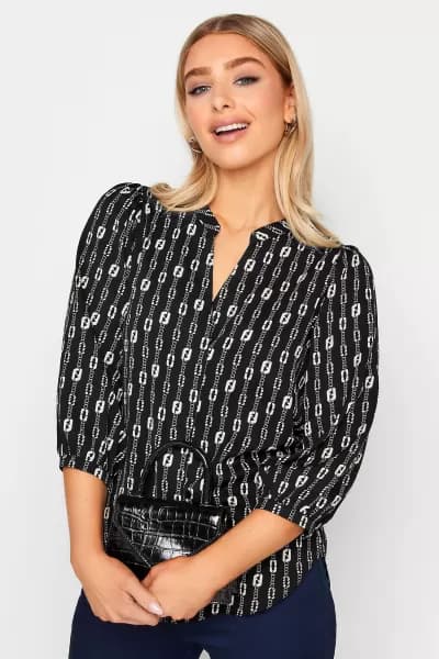 Print V-Neck Blouse