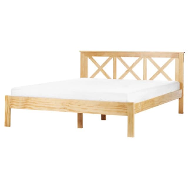 Beliani Bed Pine Wood Tannay 160 X 200 Cm (Eu King Size) Light Brown