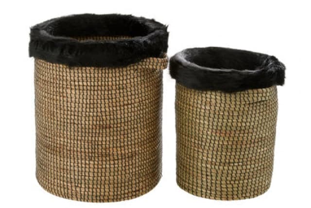 Orsina Bora Set Of 2 Seagrass Baskets With Faux Fur Trim