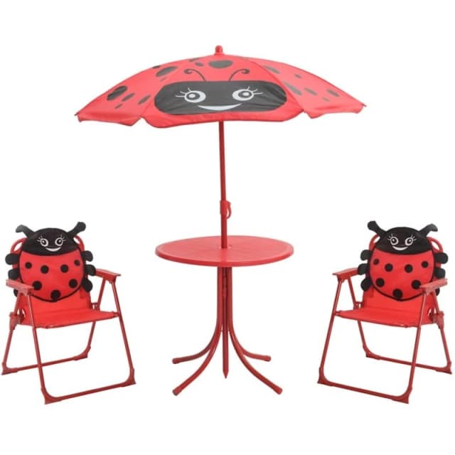 VIDAXL 3 Piece Kids Garden Bistro Set with Parasol Red Vidaxl 41842fr