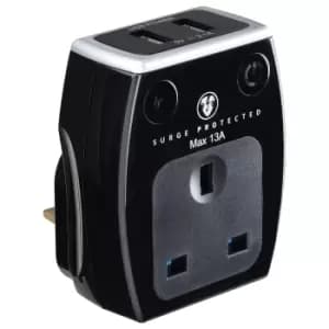 Masterplug Surge Adaptor with 2 x USB (3.1A) - Gloss Black
