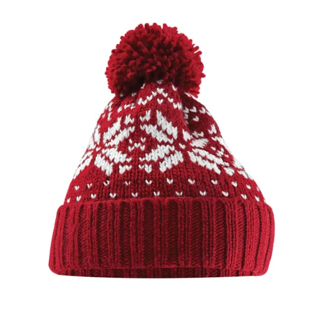 Beechfield Beechfield Fair Isle Snowstar Beanie in Red Red One Size Unisex 5063527288417