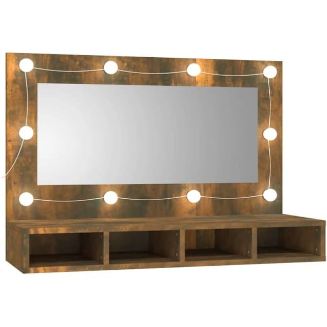 vidaXL Mirror Cabinet with LED Smoked Oak 90x31.5x62 cm, Brown 820457