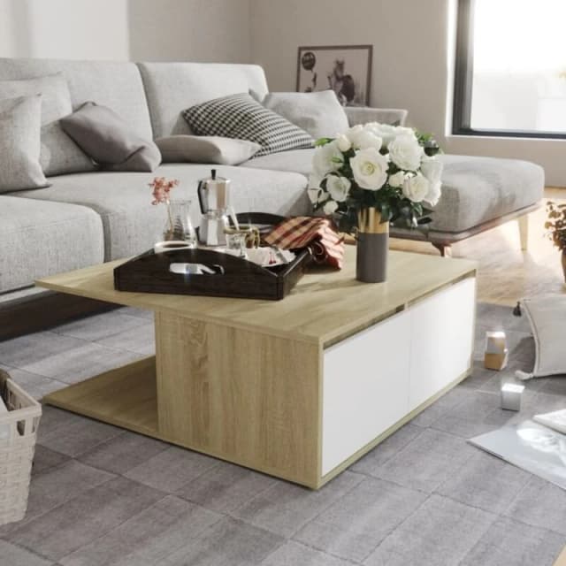 VIDAXL Coffee Table White and Sonoma Oak 80x80x31cm Engineered Wood Vidaxl 8720286560822