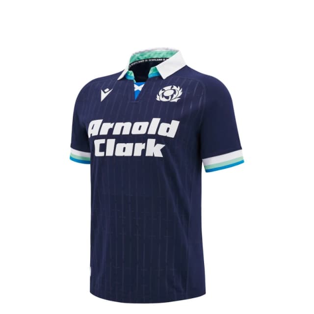 Macron Scotland Rugby Home Shirt 2024 Juniors Blue unisex 9-10 (M)