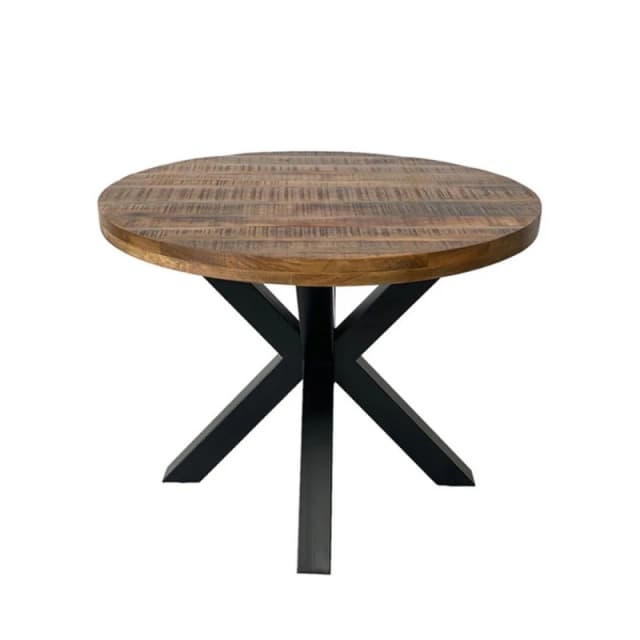 Jaipur Furniture Ltd Industrial Round X Leg Dining Table - Mango Wood/Iron - L130 x W130 x H76cm - Mango PP Saw Finish in Brown Brown Unisex