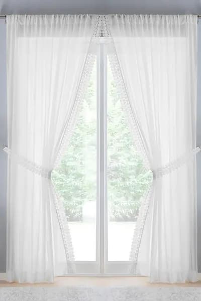 Tyrone Textiles Windsor Crushed Voile Panel with Marame Trim and Tie Back - Pair White