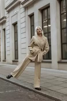 Ferran Tie Detail Blazer, Beige Orange Check / UK 12