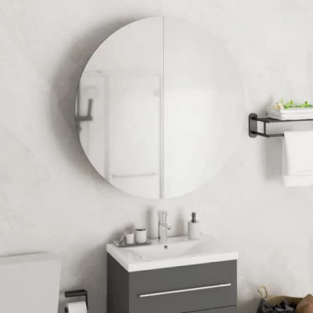 vidaXL Bathroom Cabinet with Round Mirror&LED Black 54x54x17.5 cm, Black 345588