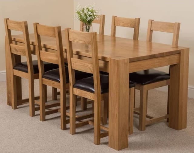Thats Furniture Kuba 180 x 90cm Chunky Oak Dining Table & 6 Lincoln Chairs in Brown Brown Unisex 180 x 90 cm