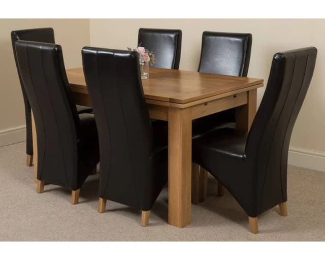 Thats Furniture Richmond 140-220cm Oak Extending Dining Table & 6 Lola Leather Chairs in Black Unisex