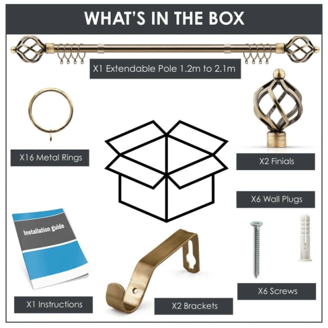 Emma Barclay Bird Cage - Extendable Curtain Pole with rings Curtain Poles 120-210cm Brown 41681305000