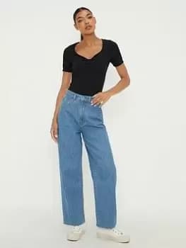 Dorothy Perkins High Waist Wide Leg Jeans - Mid Wash, Blue, Size 10, Women