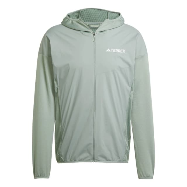 adidas Terrex Xperior Climawarm+ Wind Light Fleece Hooded Jacket Mens Silver Green male S