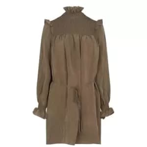 French Connection Boza Crinkle Smocked Mini Dress - Green