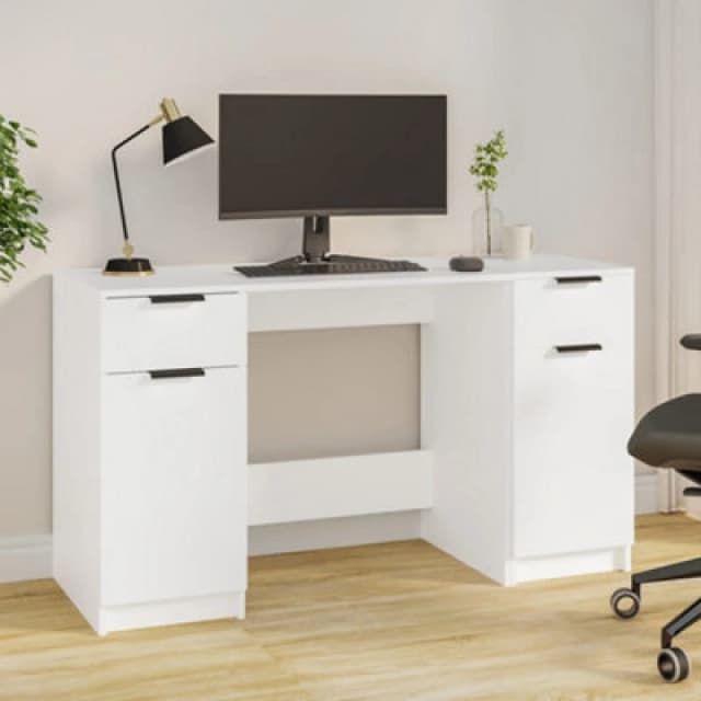 Vidaxl Desk With Side Cabinet White Engineered Wood, White 3115908