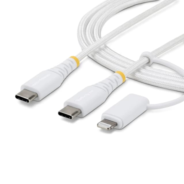StarTech.com 1m (3ft) 2-in-1 Rugged USB-C Charging Cable with Lightnin