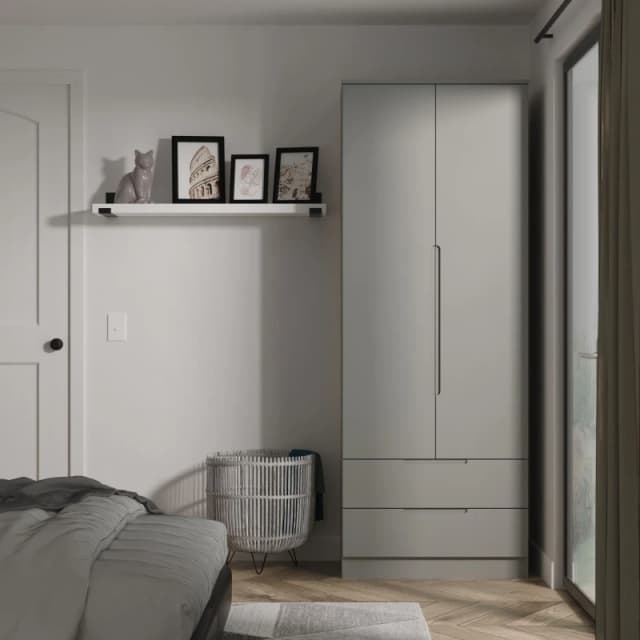 Welcome Furniture Ready Assembled Milan Tall 2 Drawer Wardrobe In Dusk Grey MIL081DGDG