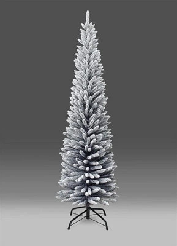 Shatchi 7FT Snow Flocked Artificial Slim Christmas Pencil Tree Holiday Home Decorations with Pointed Tips and Metal Stand White