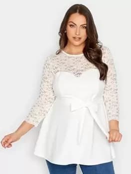 Yours Lace Sweetheart Peplum Top - White, Size 16, Women