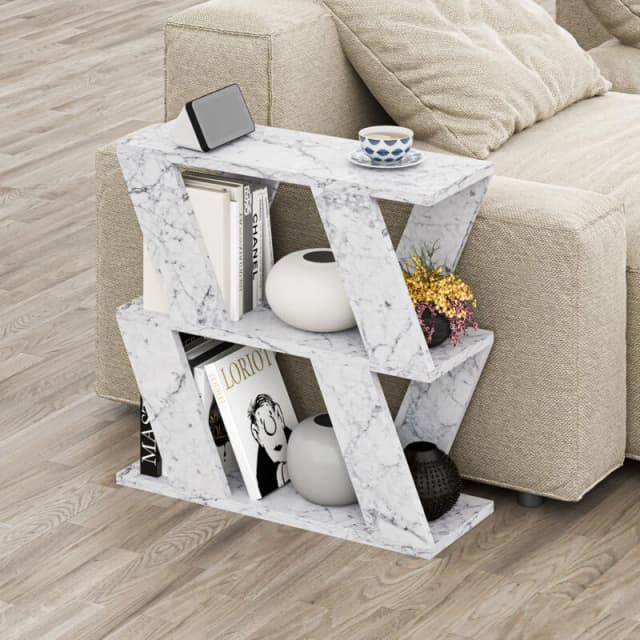 DECORTIE Decortie - Lazena Modern Side End Coffee Table Multipurpose h 55.4cm 3 Tier - White Marble Effect - Carrara M.SH.14114.8
