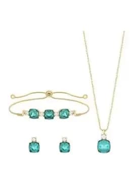 Jon Richard Gold Plated Green Open Stone Trio Set - Gift Boxed, Yellow Gold, Women