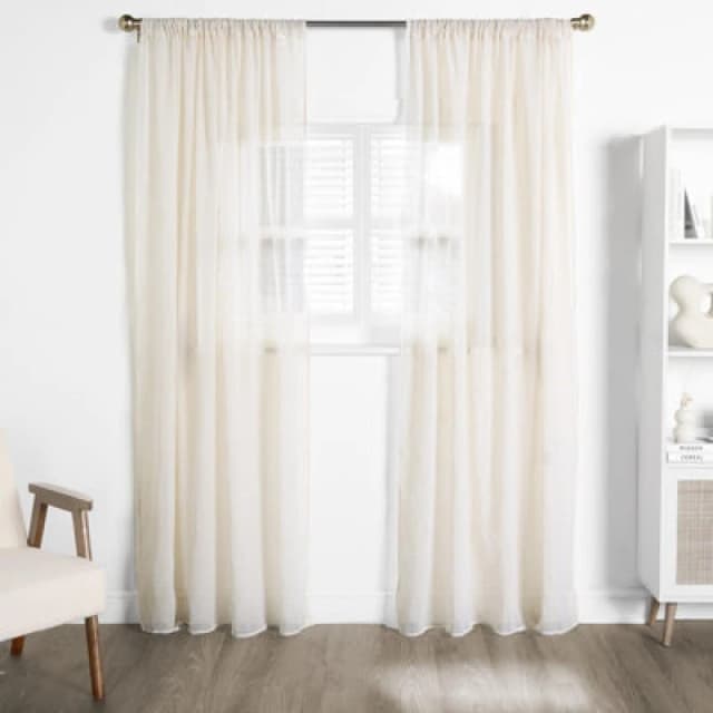 OHS OHS Linen Look Voile Curtains 2 Panels Net Rod Slot Top Pair in Natural Size: 140cm width x 220cm drop Natural 140cm width x 220cm drop Unisex 5