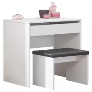 Compact Dressing Table And Stool Set With Storage And Hidden Mirror White