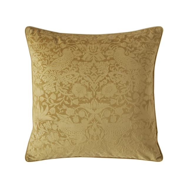 William Morris At Home Strawberry Thief Embossed Cushion, 50x50cm, Cider