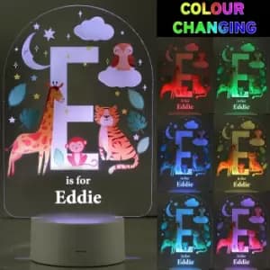 Personalised Animal Alphabet Colour Changing Night LED Light White
