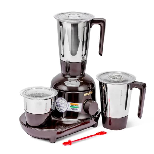 Geepas 3-in-1 Mixer Grinder 3 Stainless Steel Jars Dry & Wet Grinding Indian Mixer 750W Brown unisex