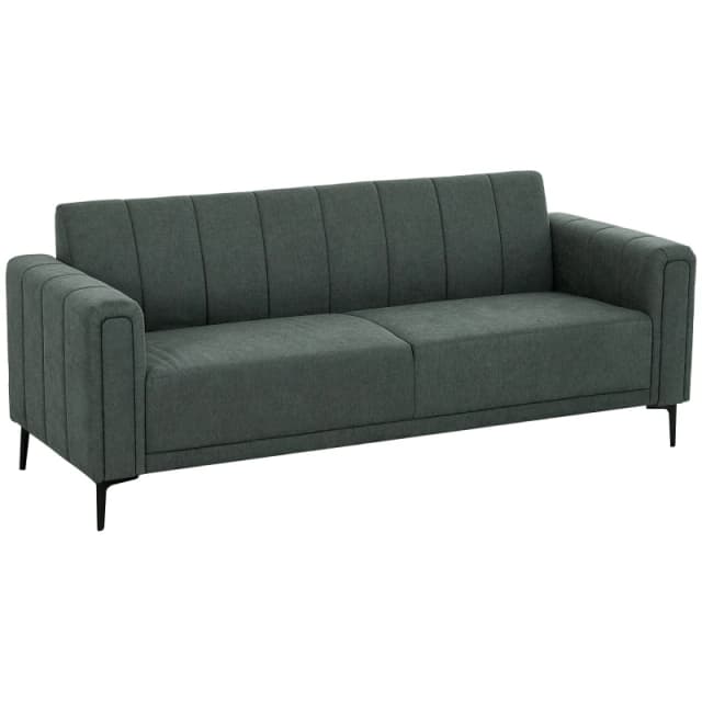HOMCOM 3 Seater Sofa, Modern Fabric Couch with Channel Tufted, Grey Dark Grey