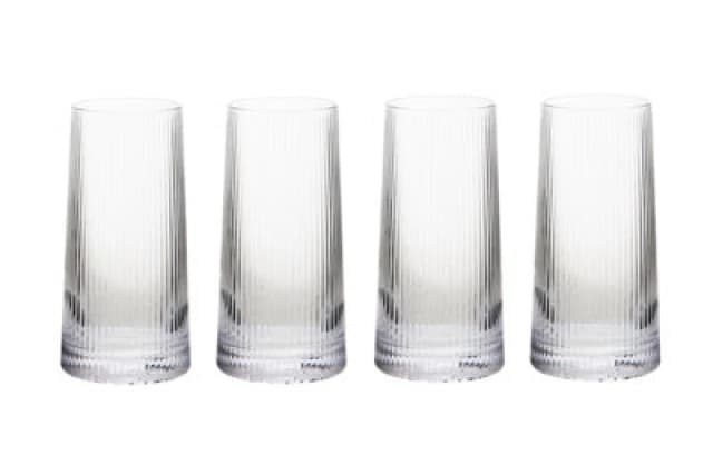 Orsina Unique Set Of Four Ribbed Highball Glass Tumblers,clear Drinking Glass Set,modern Embossed Pattern Glasses
