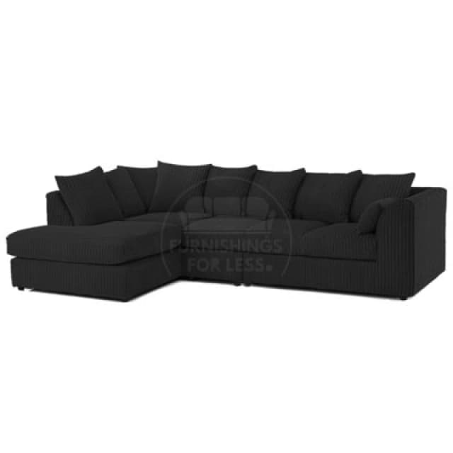 Furnishings For Less UK Luxor Black Jumbo Cord Large 5 Seater Corner Sofa Long Left Hand Facing