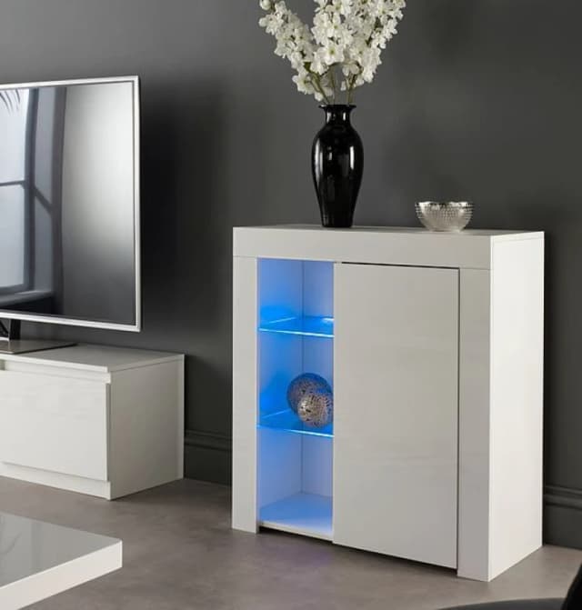 Moderna White Sideboard Cabinet with LED & Glass Shelves, 75x35x83cm Size: 75 x 35 x 83cm White Unisex 75 x 35 x 83 cm