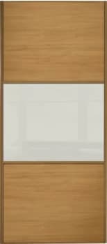 Wickes Sliding Wardrobe Door Wideline Oak Panel and Soft White Glass - 2220 x 914mm