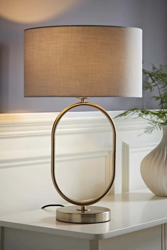 ValueLights ValueLights Antonia Fabric Drum Lamp Shade Brushed Chrome Oval Table Lamp in Grey Grey One Size Unisex 5059406064722