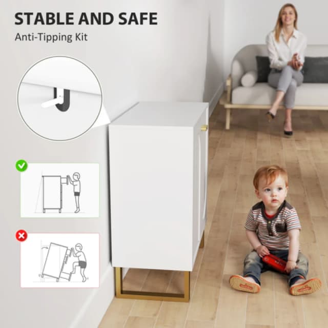 HOMCOM HOMCOM Sideboard with Adjustable Shelves & 2 Doors for Living Room, White White One Size Unisex 5063603806986