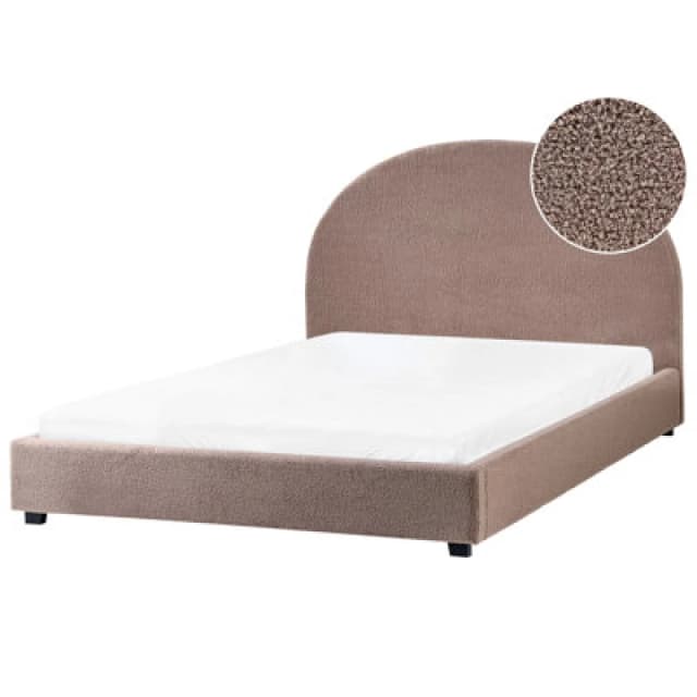 Beliani Bed Boucle Vaucluse 140 X 200 Cm (Eu Double) Taupe